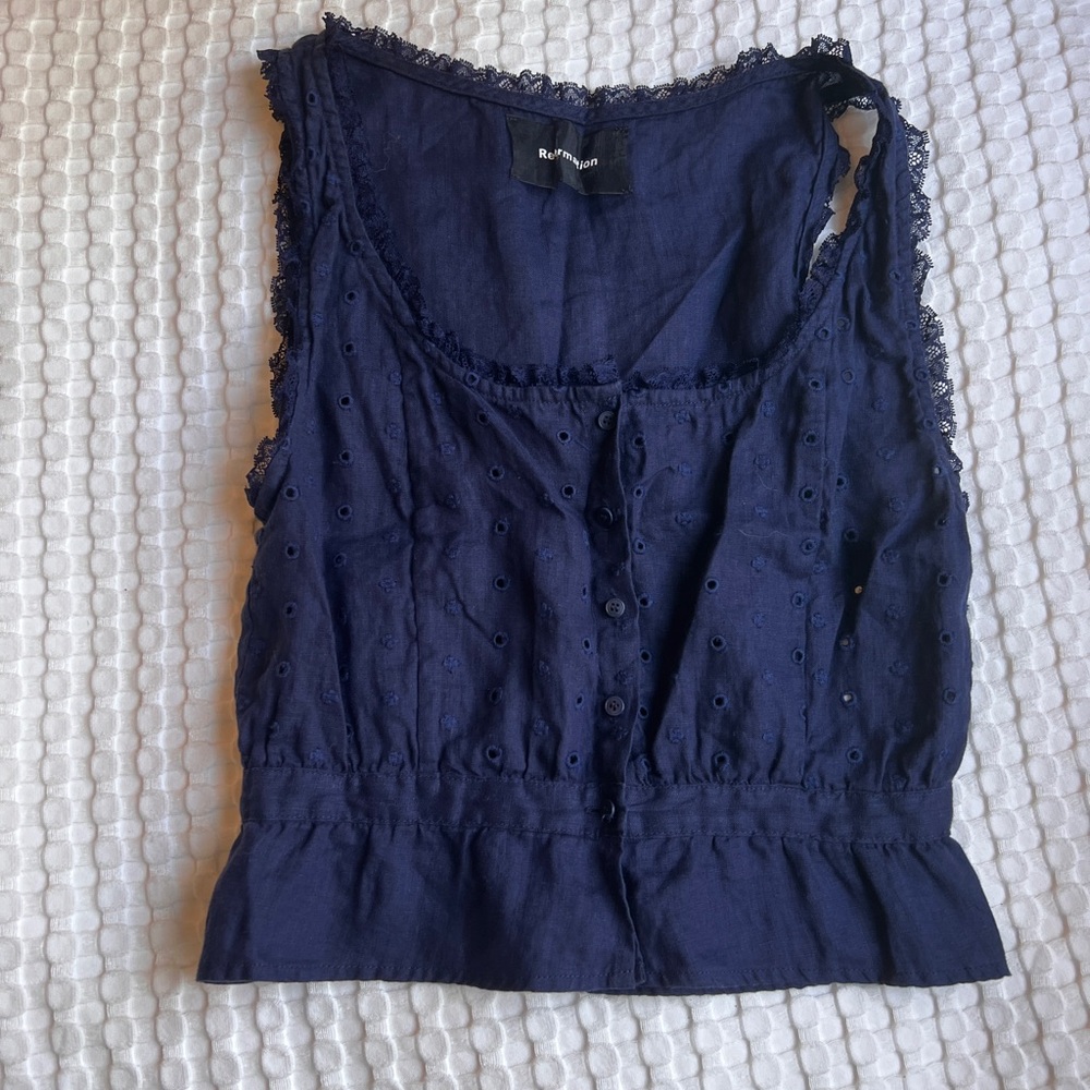 Reformation Blue Ruffled Tank Top Blouse - Picture 1 of 4